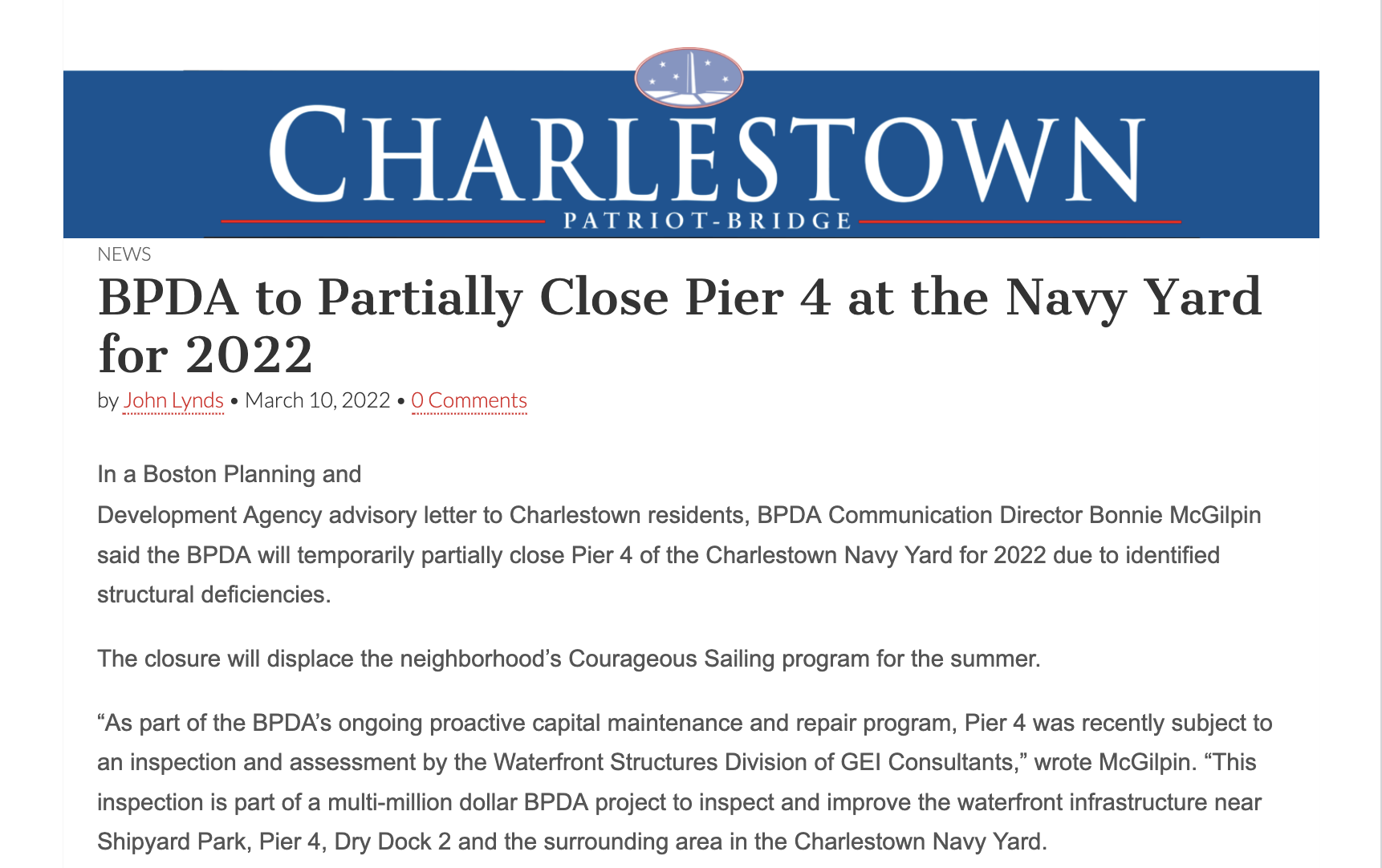 BPDA to Partially Close Pier 4 at the Navy Yard for 2022